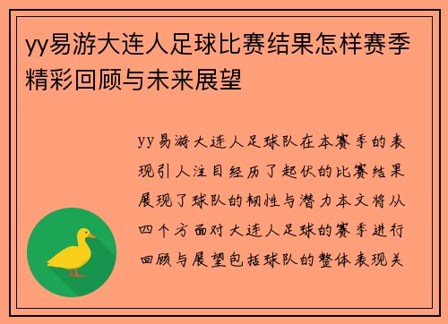 yy易游大连人足球比赛结果怎样赛季精彩回顾与未来展望